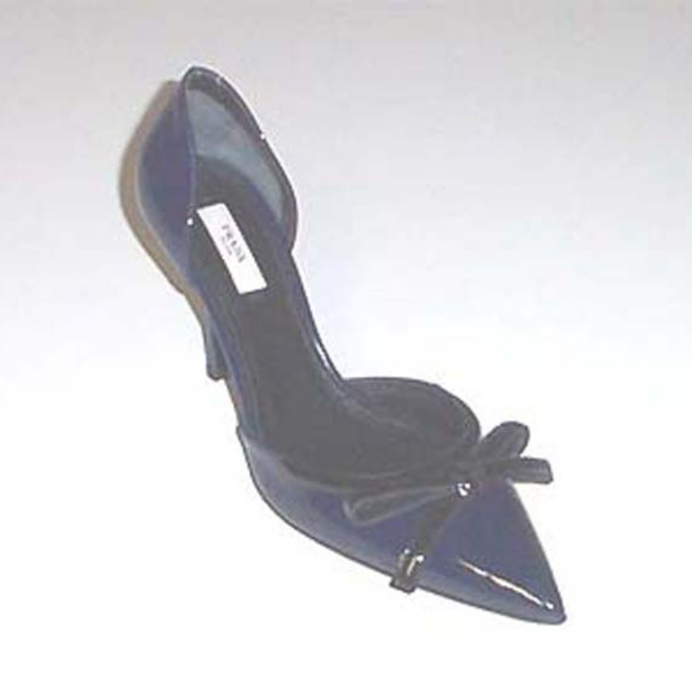NEW PRADA blue/black patent bow detail pumps 40